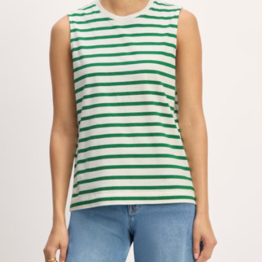 Everlane The Mariner Tank in Bone/Green Sz M